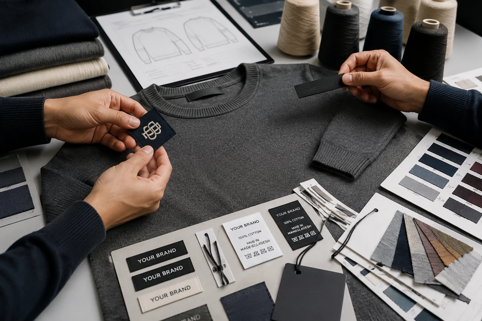 Plain sweater embroidery and label development issues