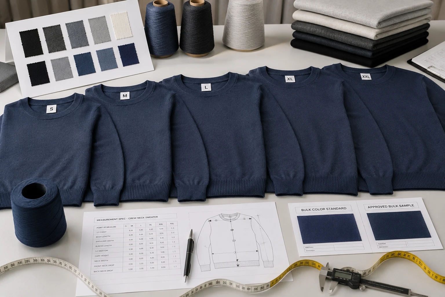 Same plain sweater in multiple sizes and color comparison