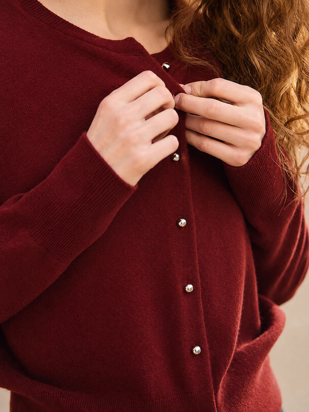 Cashmere cardigan detail for custom knitwear development