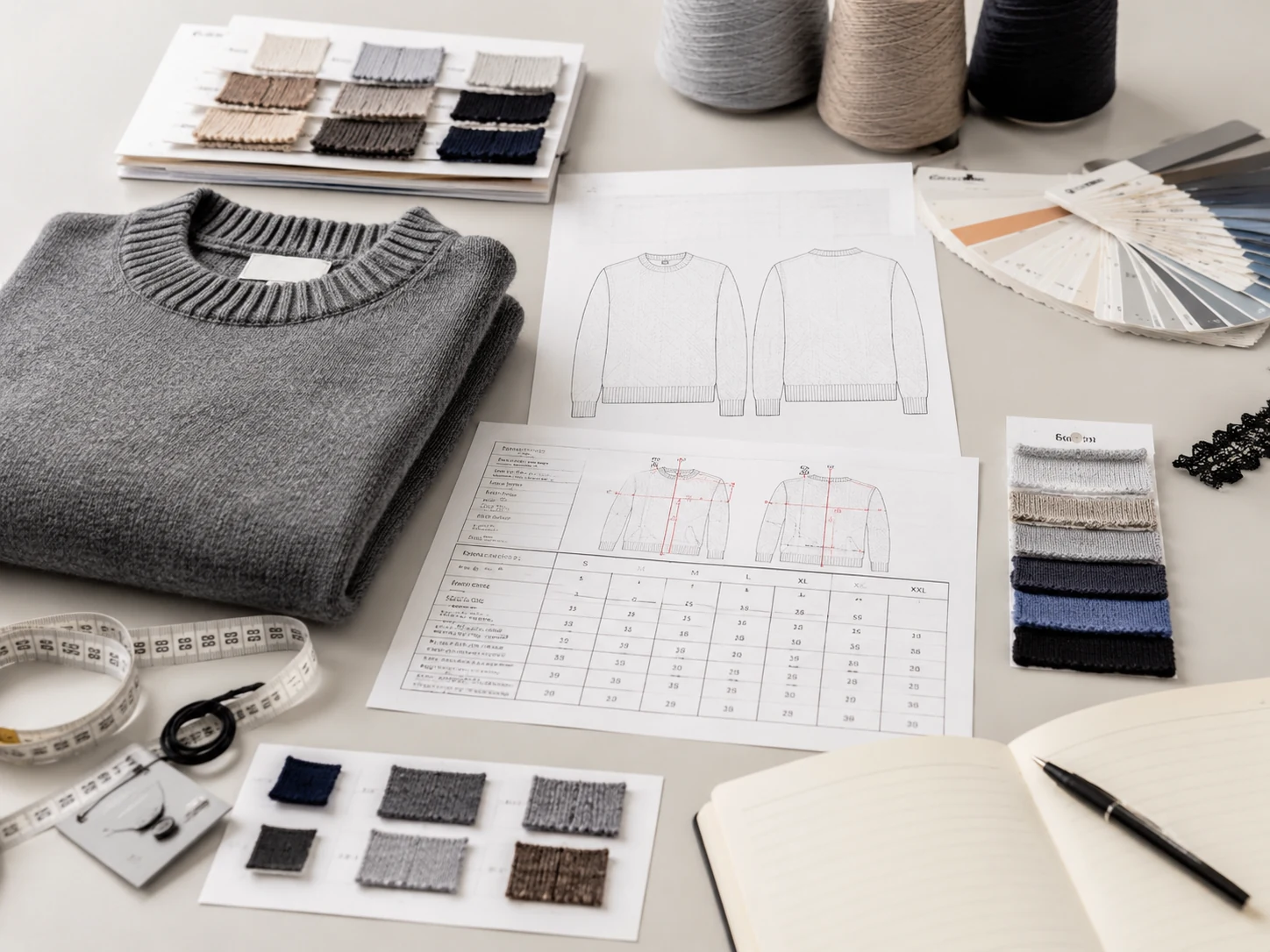Jumper design input with tech pack and reference sample