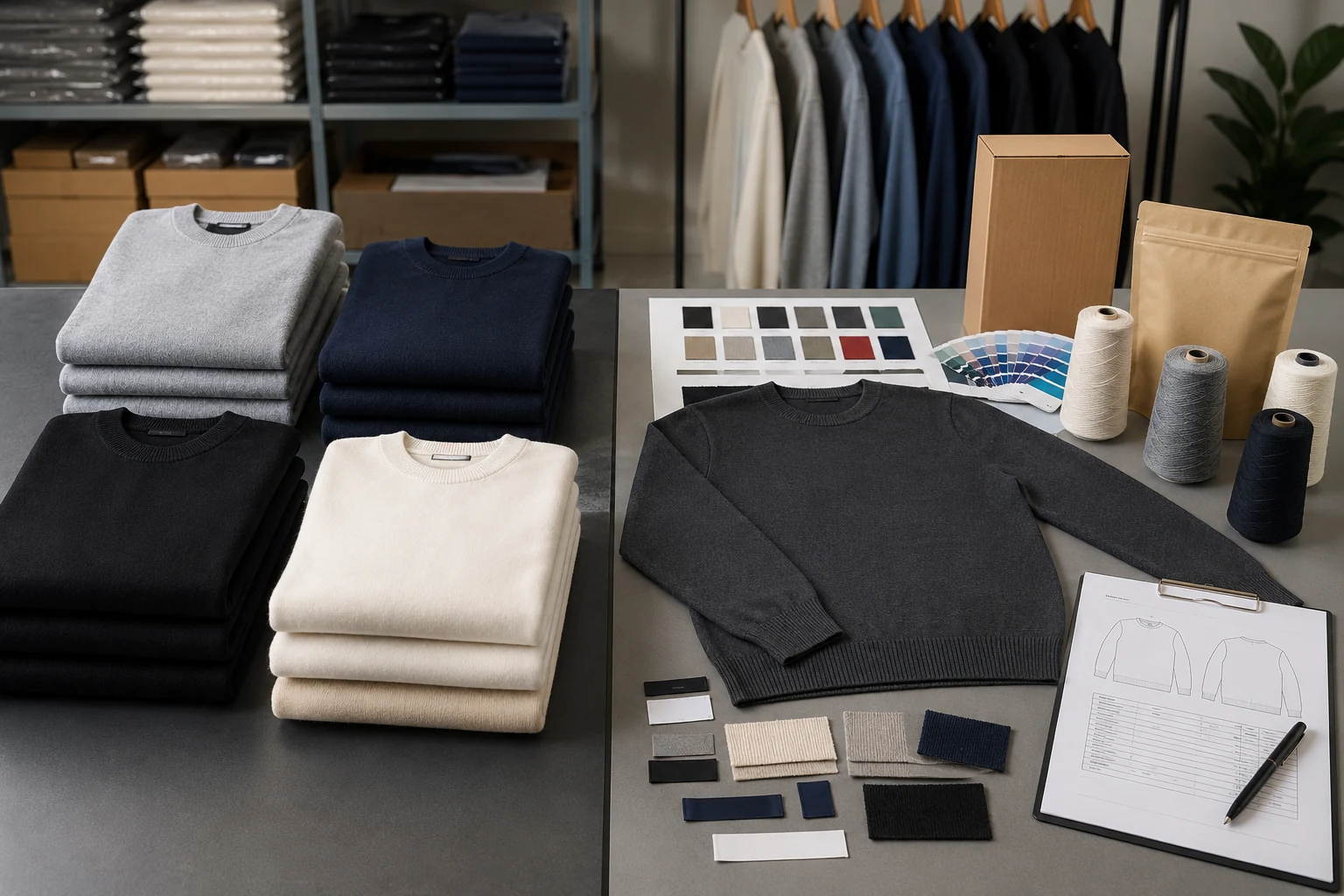 Stock sweater rack vs custom sample-development table