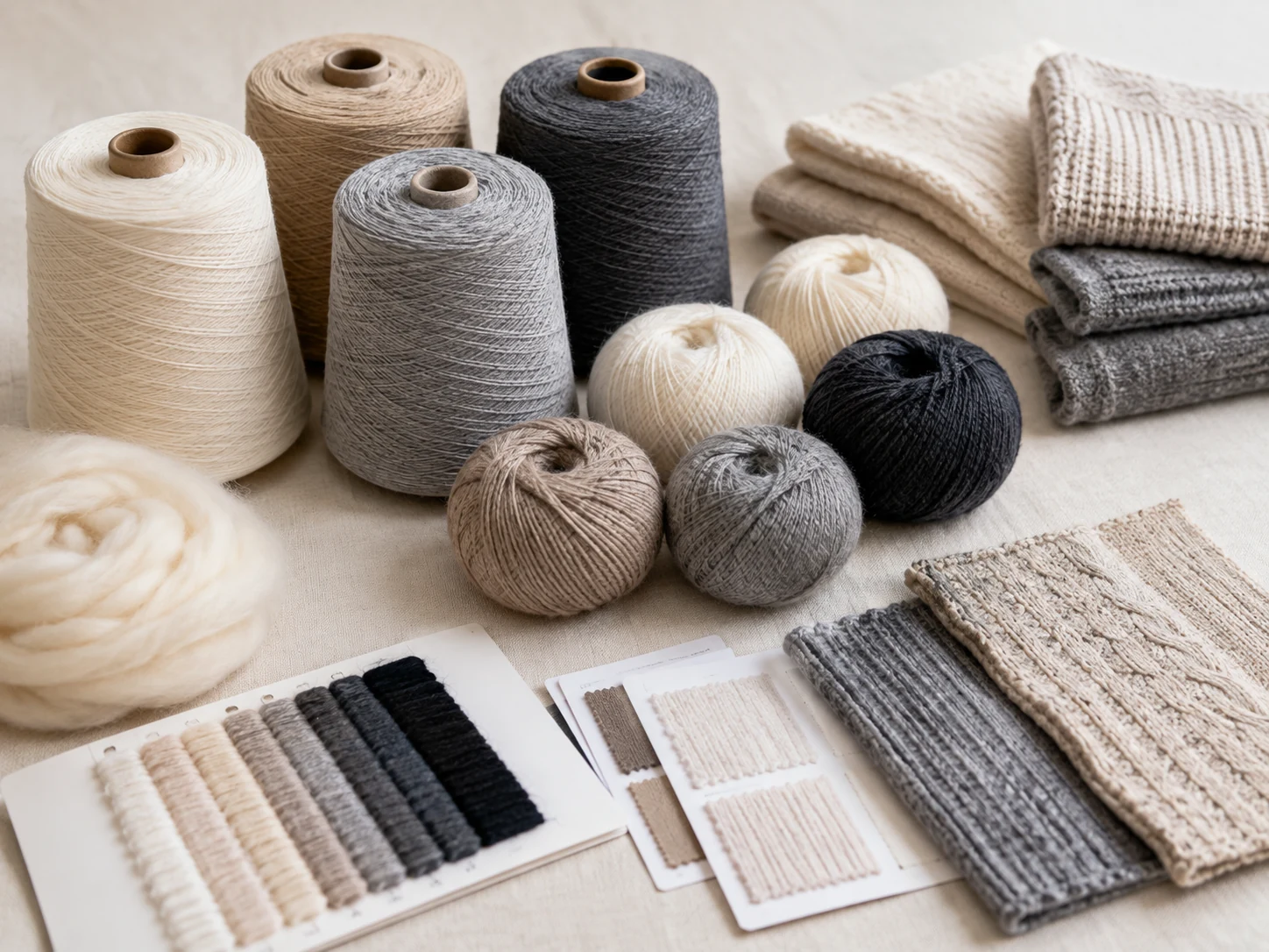 Yarn cones and swatches for custom jumper material selection