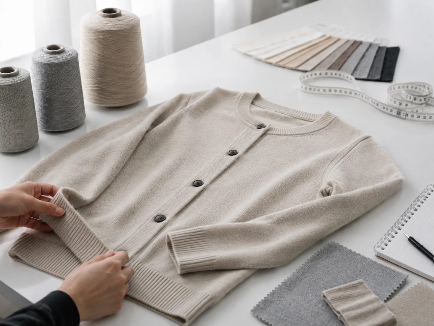 Wool cardigan sample for bulk knitwear development