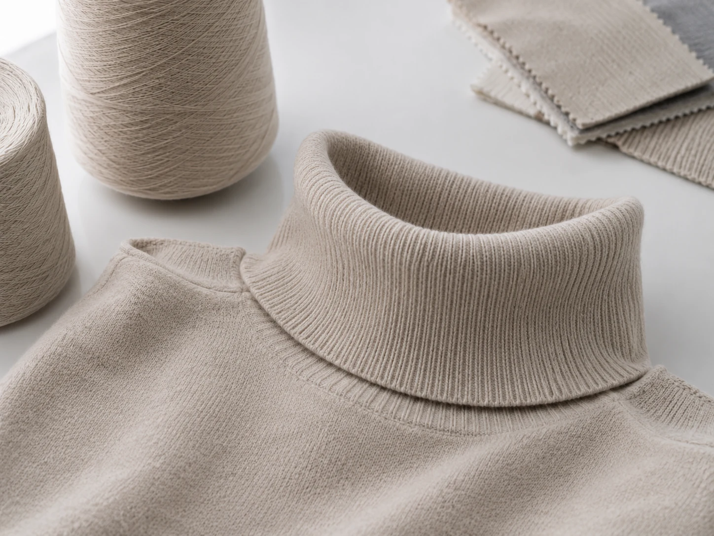 Wool turtleneck sweater collar and yarn detail