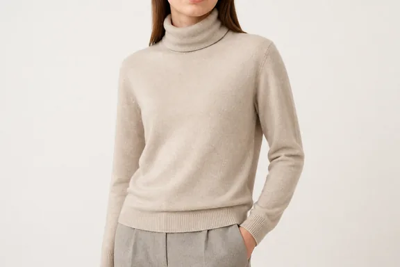 Cashmere turtleneck sweater collar and knit texture