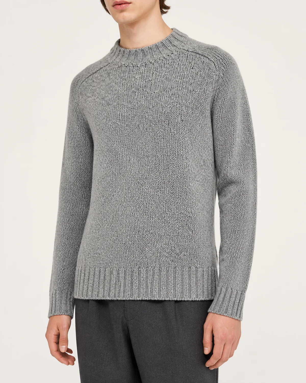 Wool crewneck knit sweater detailing