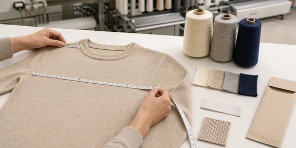 Tech pack, yarn cone and custom plain sweater sample development