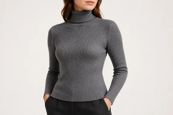 Ribbed turtleneck sweater collar structure detail