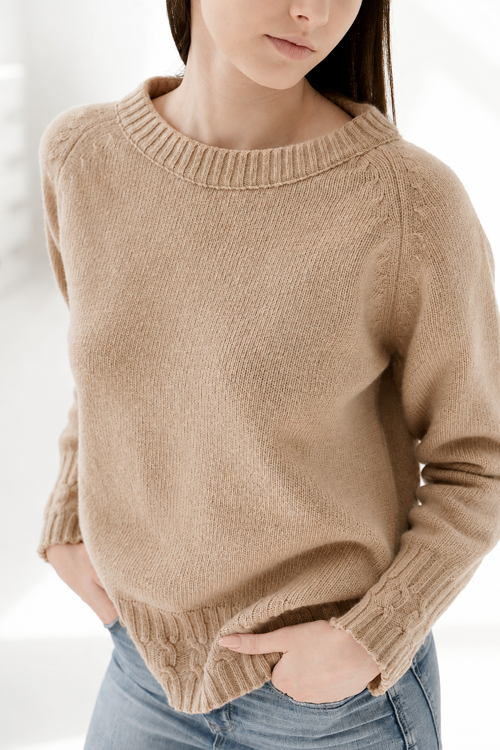 sweater sample review with yarn color card and size chart