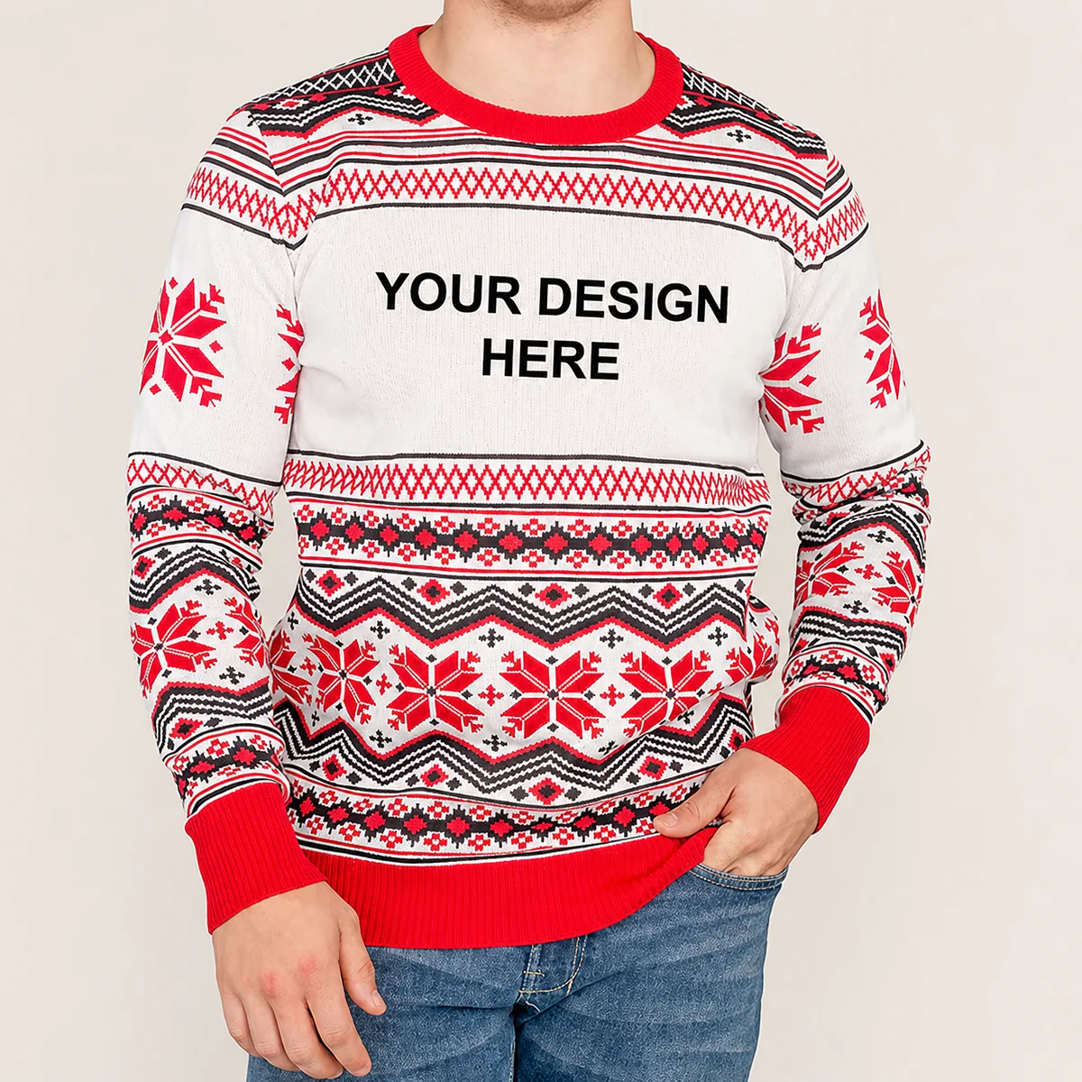 Custom Christmas sweater manufacturer showing artwork and yarn reference