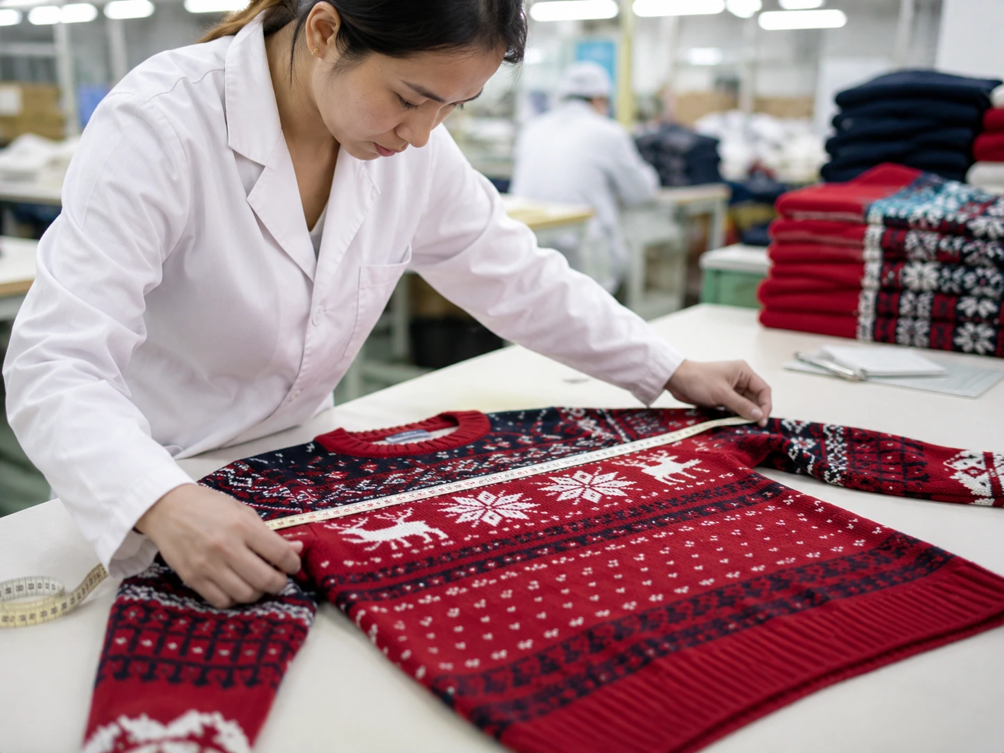 Approved Christmas sweater sample used as bulk production reference