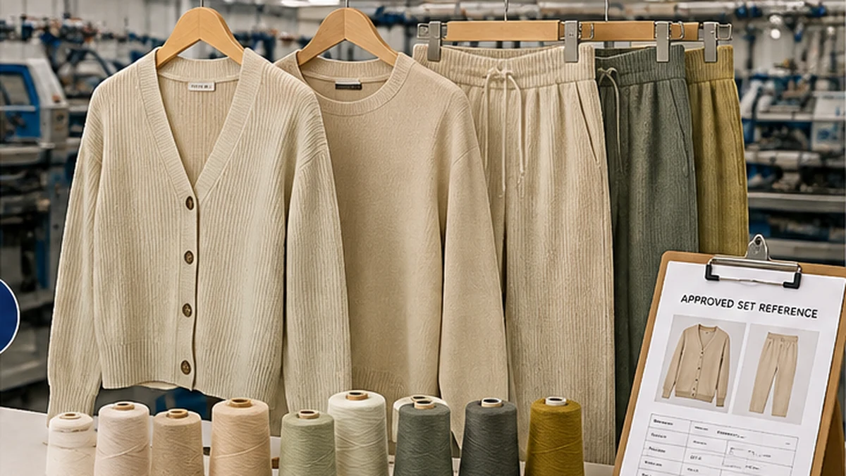 Repeat order knitwear set production using retained references
