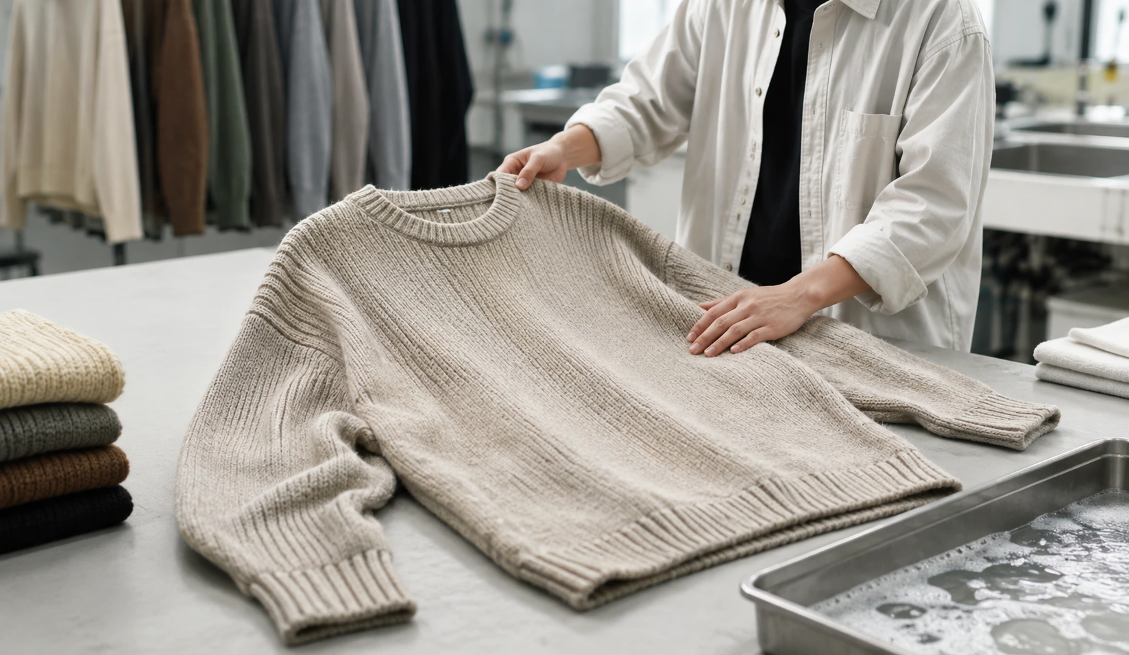 Quality inspection process for oversized knit sweaters