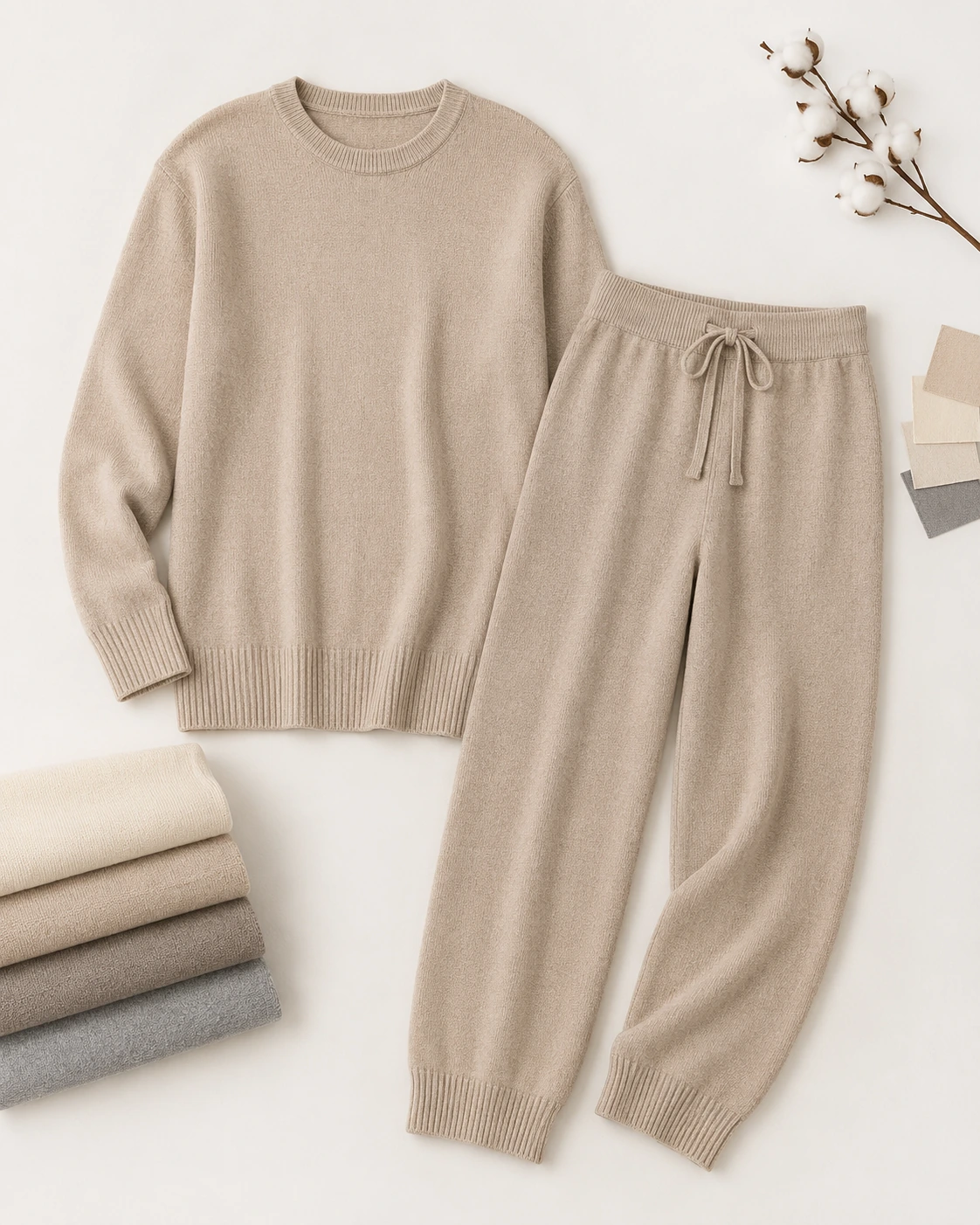 Complete two-piece knit set demonstration