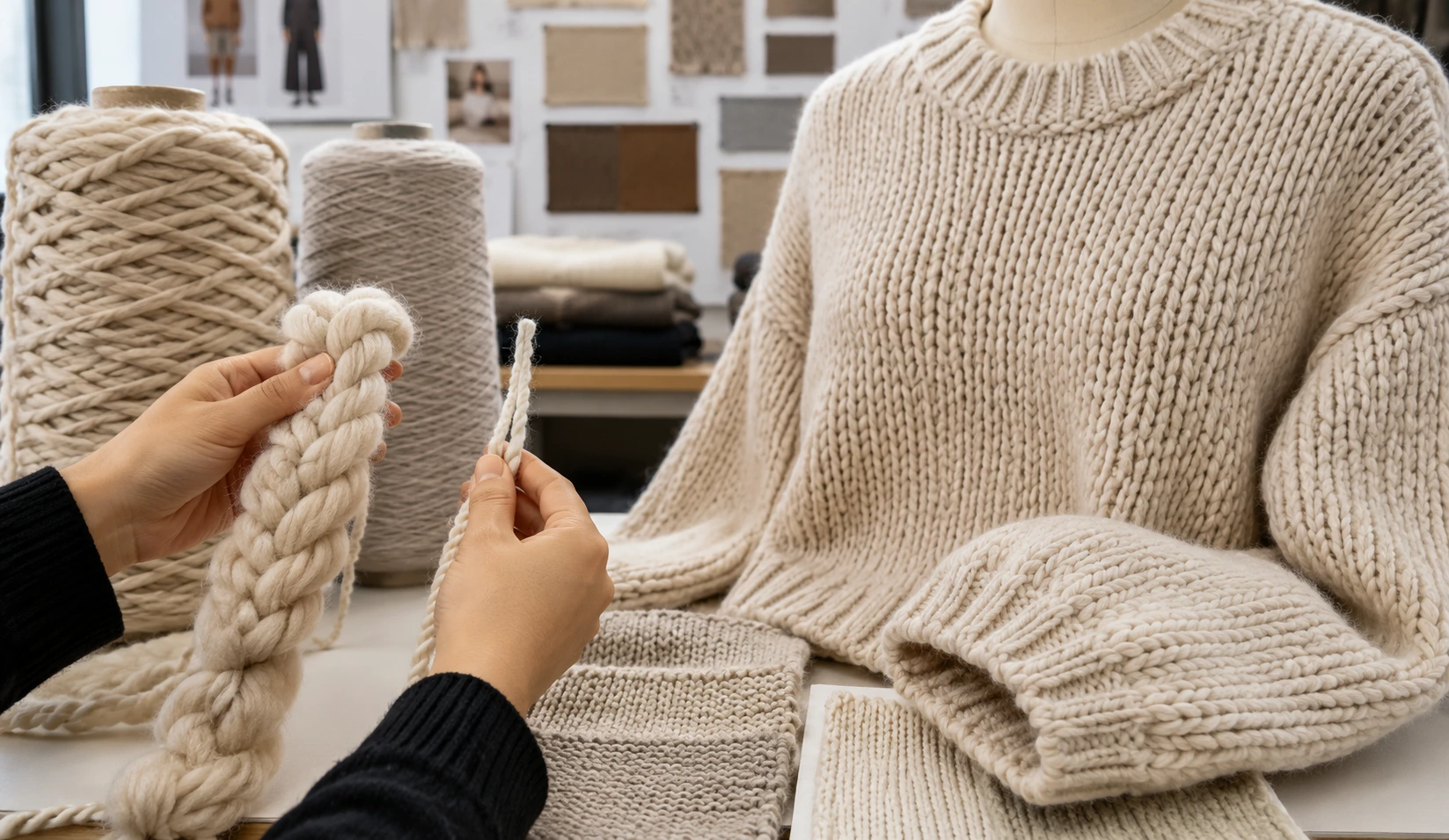 Different yarn thickness comparison for oversized knitwear