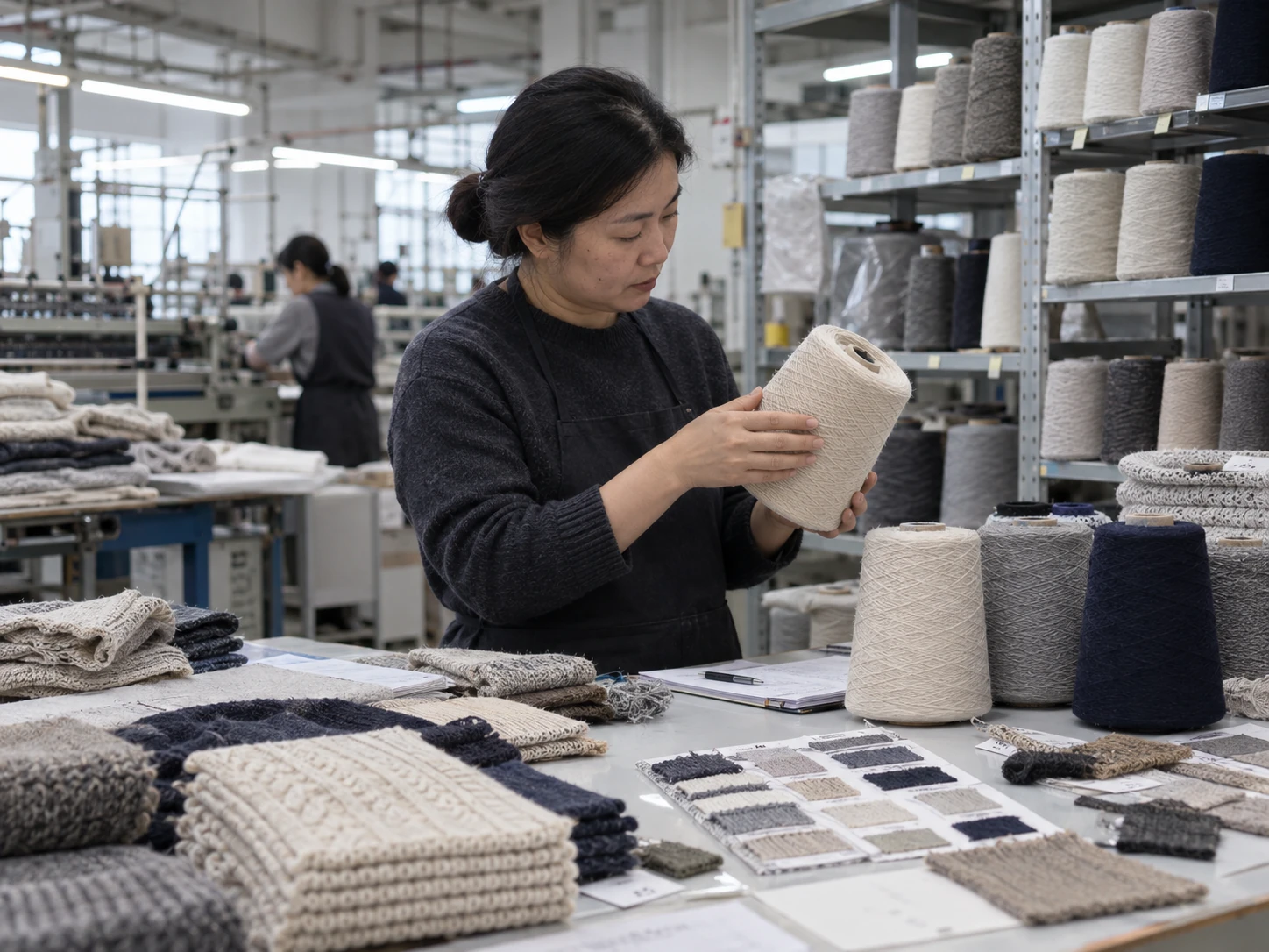 Custom sweater yarn selection for knitwear manufacturing