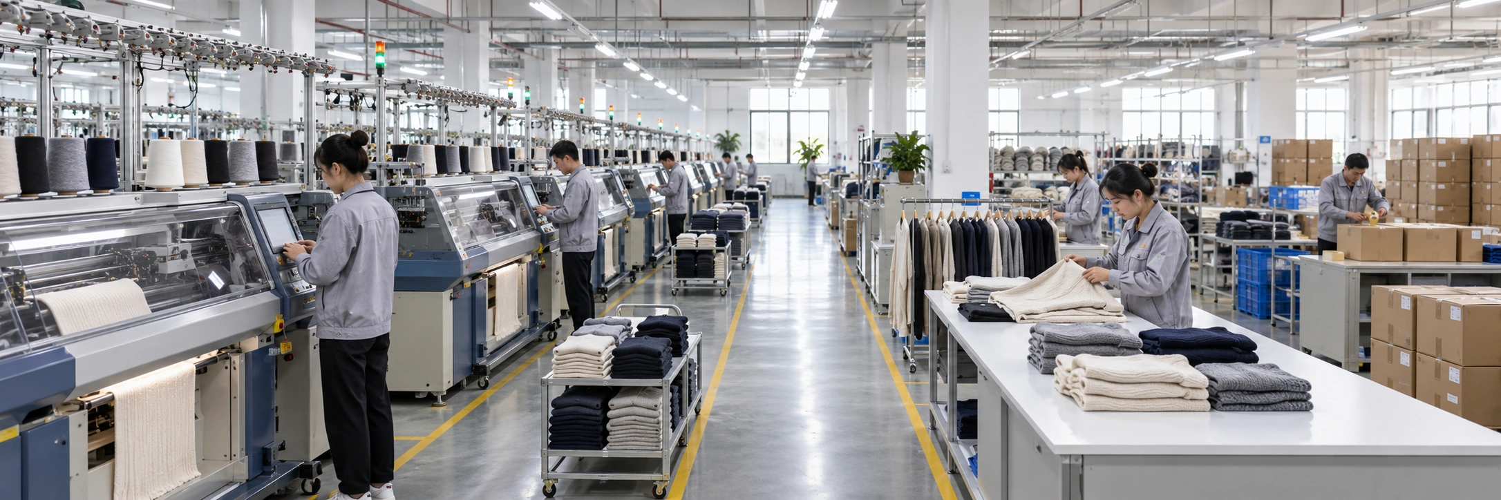 Knitwear manufacturing equipment and factory layout