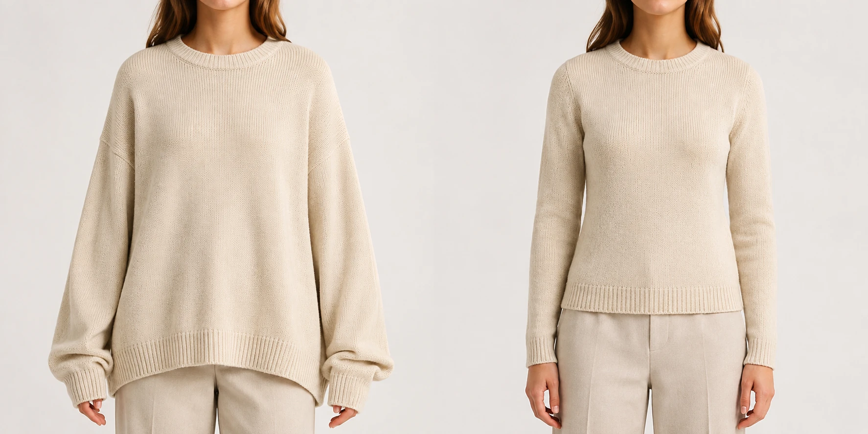 Comparison of two sweater silhouettes regular vs oversized